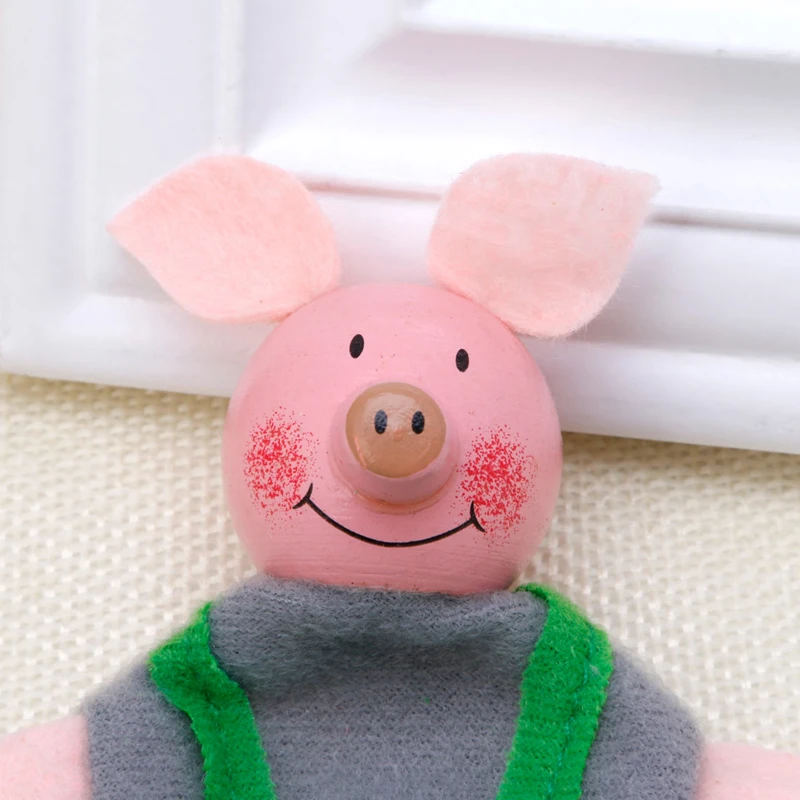 4 Pcs/set Three Littles Pigs Fingers Puppets Wooden Headed Baby Educationals Toy 