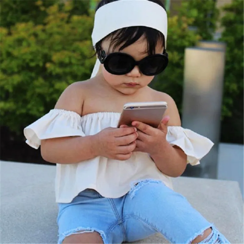 3 шт. детские джинсовые майки с открытыми плечами и оборками|girls clothes|jean outfitskids baby