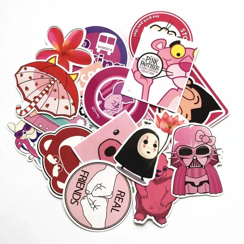 50 шт./лот, стильные розовые забавные наклейки с милыми рисунками для девочек, для автомобиля, чемодана, ноутбука, водонепроницаемый коврик для телефона, наклейка с граффити