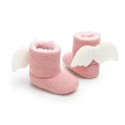 Вязаные зимние сапоги с крылышками для маленьких мальчиков и девочек, Нескользящие пинетки для детей 0-18 месяцев