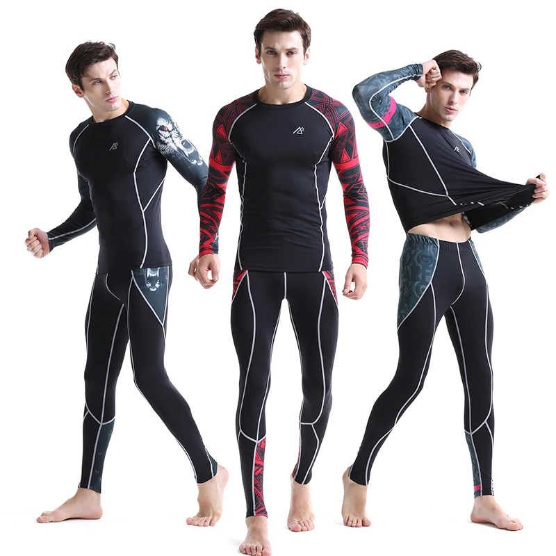 

Mens Skins Compression Sets Base Layer Fitness Long Sleeve Running T Shirts and Pants Sets Yoga MMA Tops Skin Tight Leggings