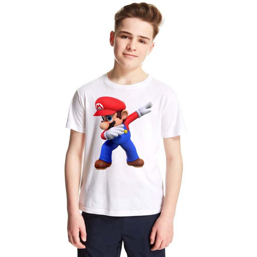 

1-12Y Children Dabbing Super Mario Cartoon Design Tops Boys and Girls Game Casual T Shirt Kids T-Shirt Baby Summer Tops Tees