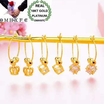 

OMHXFC Wholesale European Fashion Woman Girl Party Wedding Gift Crown Cube White AAA Zircon 18KT Gold Drop Earrings ER32