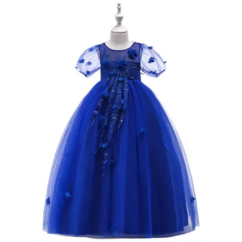 

2019 Summer Long Embroidery Princess Dress Floral Mesh Birthday Party Children Clothing Kids Dresses For Girls Outfit Clothes