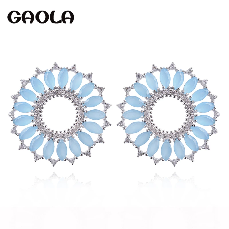 GAOLA, Модные Ювелирные серьги, Круглый конский глаз, кубический циркон, серьги-гвоздики для женщин, рождественский подарок, GLE7227Y