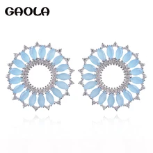 GAOLA, Модные Ювелирные серьги, Круглый конский глаз, кубический циркон, серьги-гвоздики для женщин, рождественский подарок, GLE7227Y