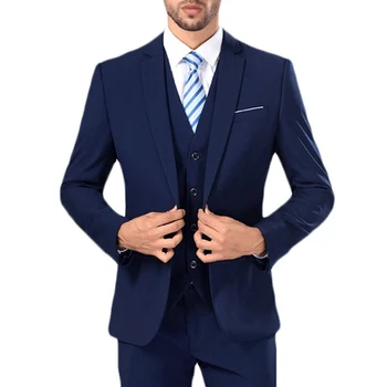 Blue Business Formal Men Suits Notched Lapel Slim Fit Custom Wedding Groom Tuxedos 2018 Three Piece