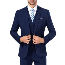 Blue Business Formal Men Suits Notched Lapel Slim Fit Custom Wedding Groom Tuxedos 2018 Three Piece Jacket Pants Vest Blazer