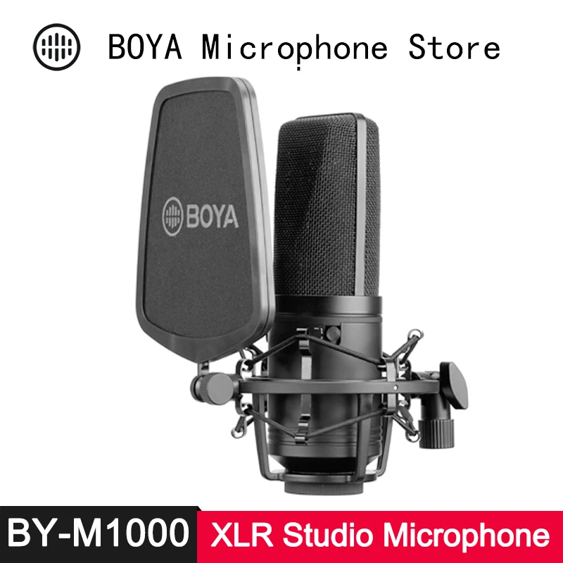 BOYA BY-M1000, конденсаторный микрофон, Большая диафрагма, 3 Полярных узора, для певца, певца, писателя, подкастер, Voiceover, для художника, Студийный микрофон