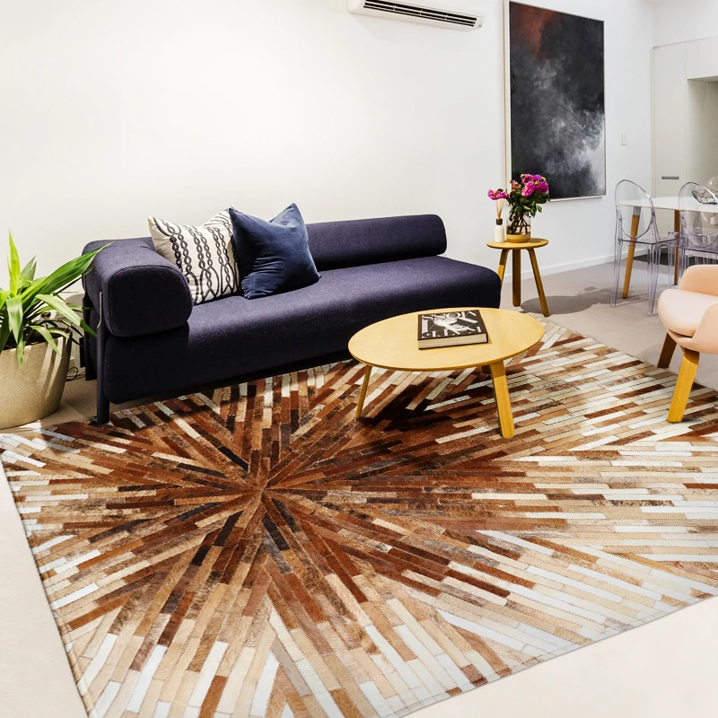 US $285.87 American style luxury cowhide fur patchwork rug natural brown striped fur carpet for living room decoration office carpet