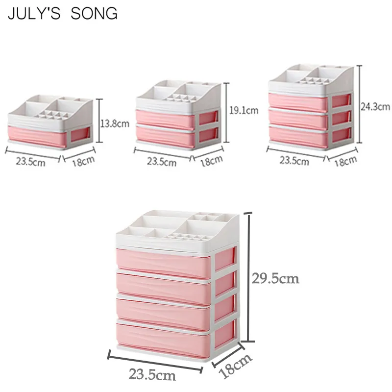JULY'S SONG Plastic Cosmetic Drawer Makeup Organizer Makeup Storage Box Container Nail Casket Holder Desktop Sundry Storage Case