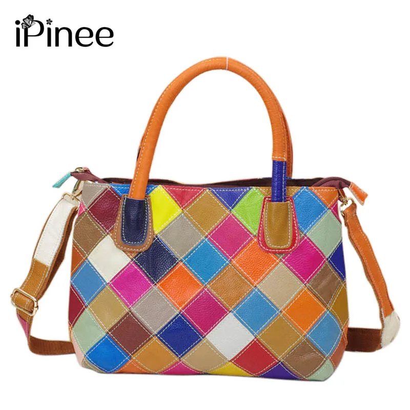 Ipinee New Arrival 100 Genuine Leather Patchwork Bag Cowhide Ipinee New Arrival 100 Genuine Leather Patchwork Bag Cowhide Women Shoulder Colorful Handbags In Top Handle Bags From Luggage On