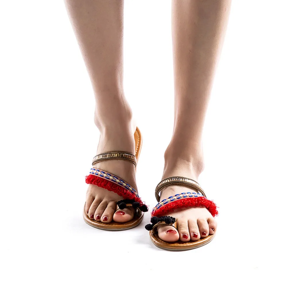 

Fashion Casual Women's Ladies Spring Summer Ethnic Flat Heel Slippers Beach Sandals Roman Shoes Bordered Outside Basic