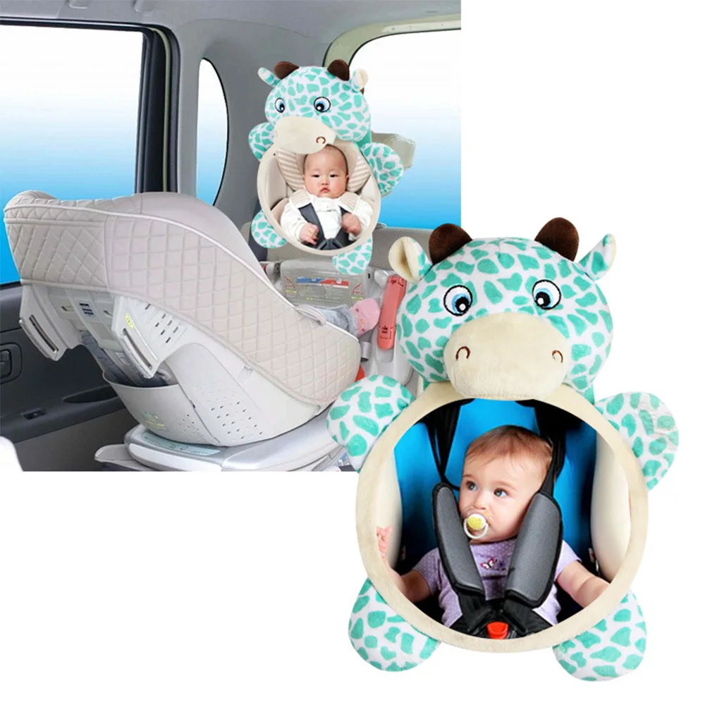 

Wide View Car Back Seat Mirror Animal Baby Stuffed Rattle Adjustable Mirrors Kids Safety Monitor Car Stroller Crib Accessories