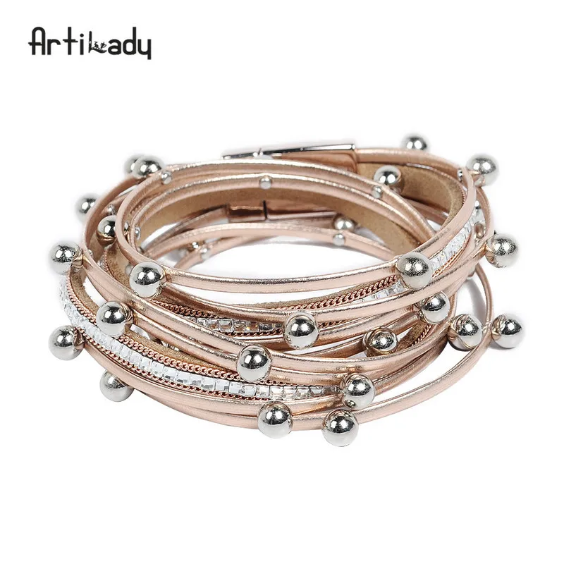 

QHQ bracelets bangles Multi-layer pearl leather bracelet women Fashion personalized beads jewelry