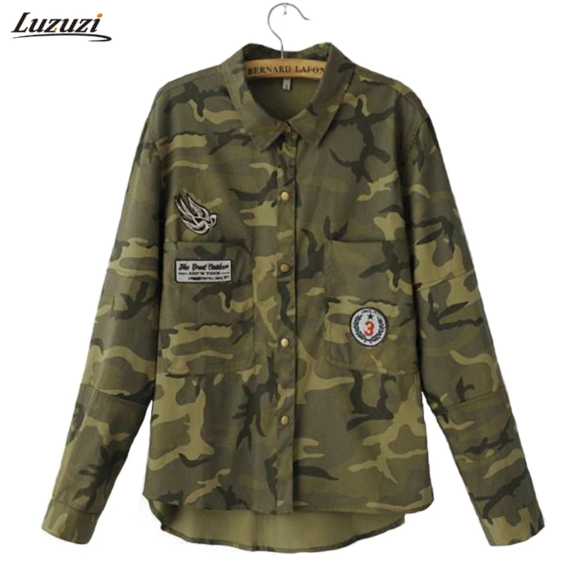 

1PC Denim Jacket Women Denim Shirt Military Camouflage Blouse Coat Casual Fashion Jaqueta Feminina Chaquetas Mujer Z233