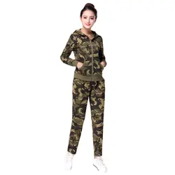 Новые весенние женские повседневные толстовки, Толстовка и штаны, камуфляжный костюм для отдыха, армейская Мода, комплект из двух