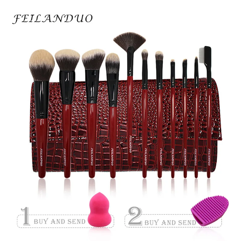 Tesoura de Maquiagem feilanduo 11 pcs pincel de Kit Makeup Brushes : Makeup Brush Kit