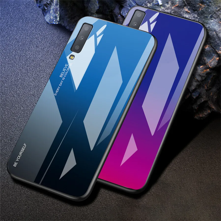 

For Samsung A7 2018 A750F Case 6.0 inch Mirror Gradient Color Tempered Glass Case on for SAMSUNG Galaxy A7 A 7 2018 A750F Cover