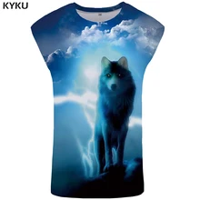 KYKU бренд волк майка для мужчин облако мужчин s Бодибилдинг молния Стрингер синий Ftness одежда небо майка жилет