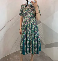 Новинка 2019, модные плиссированные платья с принтом для женщин, бесплатная доставка