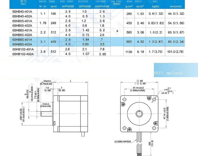 CE Рош 60HB85-401A шагового двигателя крутящий момент 3.1N.M ток Фазы 2.8A для автоматизации 3d принтер ЧПУ