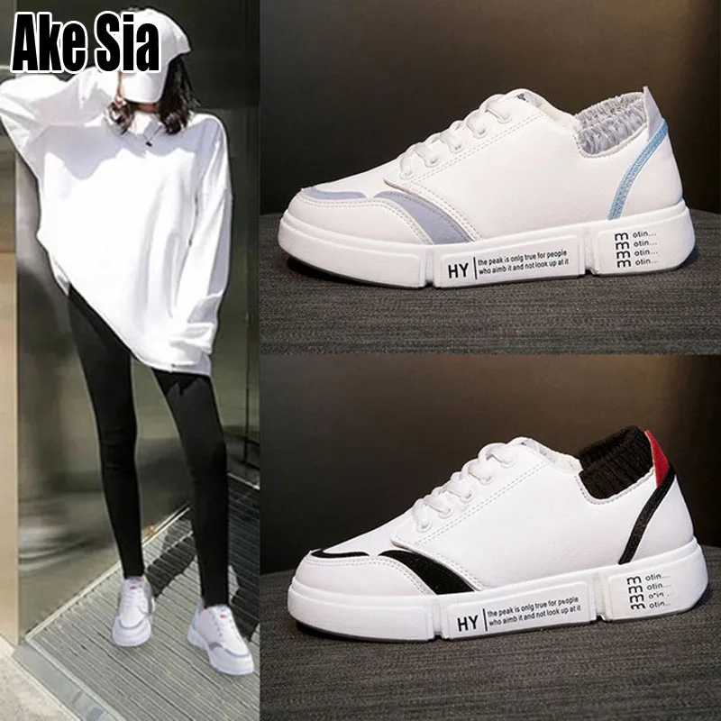 

Ake Sia New Simple Vouge Women Spring Lady Teens Female Casual Lace Up Zapatos Sapatos Walks Stride Travel Flat Board Shoes A054