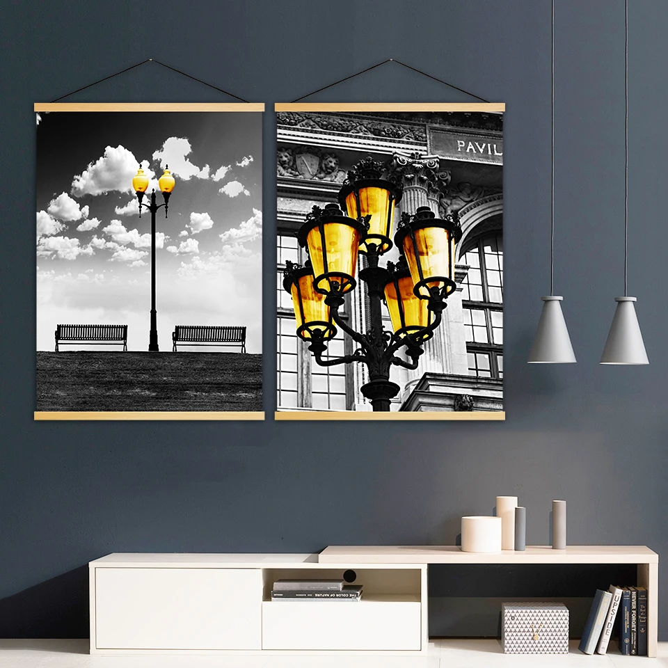 Print-Canvas-Modern-Wall-Art-Paris-Tower-Painting-Light-Solid-Wood-Hanging-Scrolls-Poster-Landscape-Home