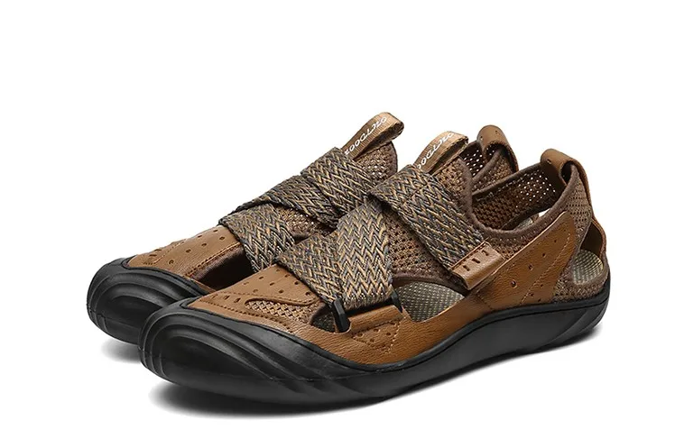 

Men Brand Outdoor Hiking sandals Mens beach Sandals man Genuine Leather trekking walking camping soft sole Toe Cap Sandals