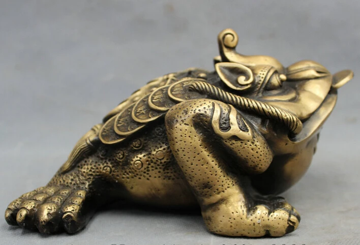 

S2817 Chinese Bronze FengShui Wealth Coin Jump Hoptoad Toad Statue Animals Figurine D0317