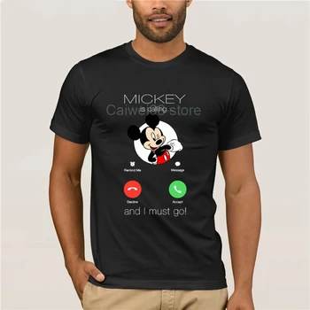 

Short fashion T-shirt men Mickey Is Calling And I Must Go Incoming Call 100% Cotton Fashion summer T-shirt