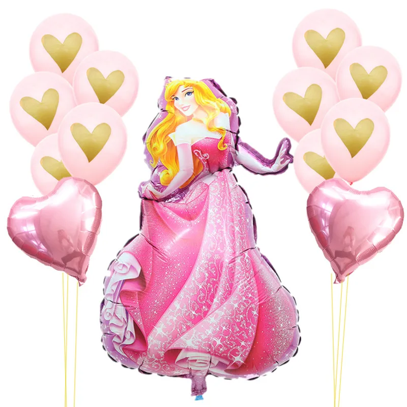 

13pcs/lot Cartoon Princess Foil Helium Balloons Pink Heart Latex Balloons for Baby Shower Girls Kids Birthday Party Decoration