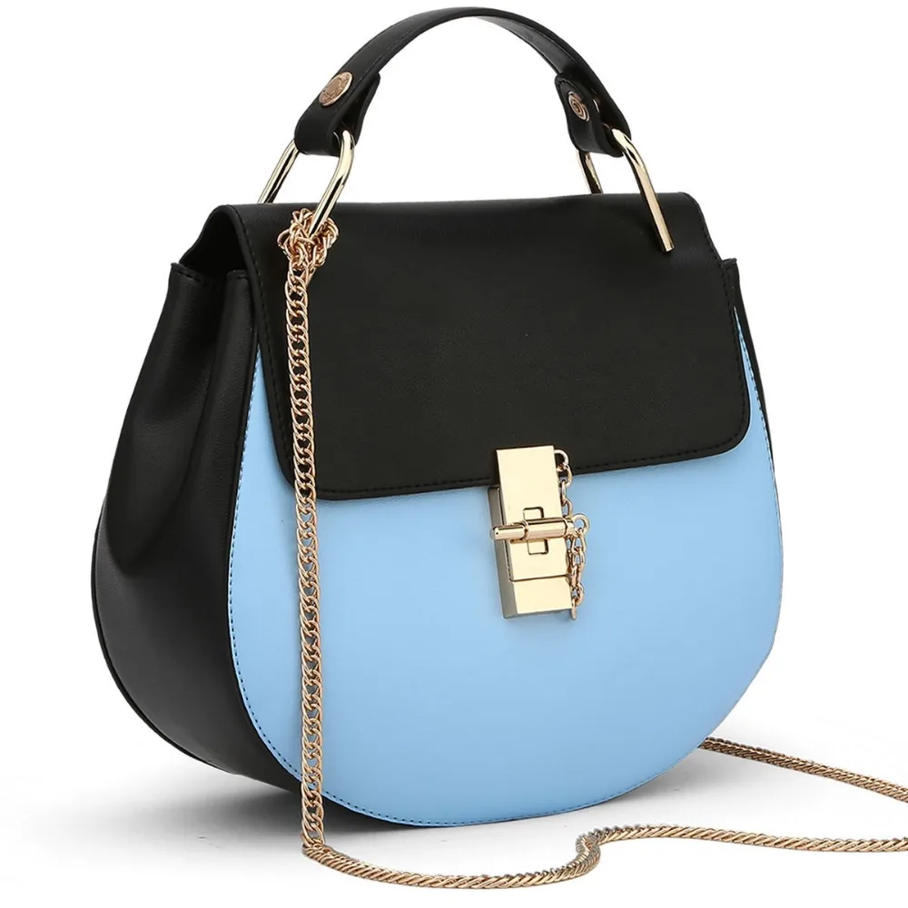 

Blue Circular Women Bag High Quality Pu Leather Chain Handbags 2 Size Hasp Preppy Style Evening Shoulder Bags Leisure Clutch Q17