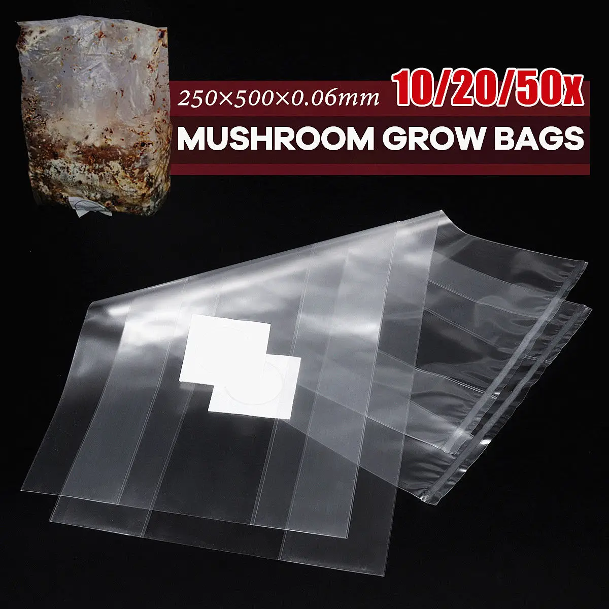 

10/20/50pcs 10*20 Inch PVC Mushroom Spawn Grow Bag Substrate Hight Temp Pre Sealable Garden Supplies Grow Bags