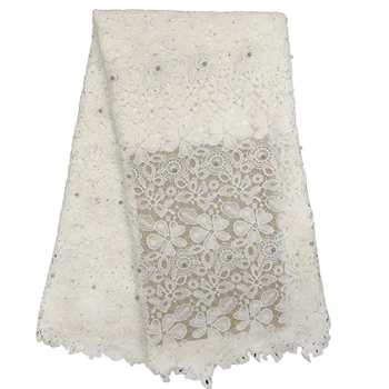 

Beautifical Lace White Wedding Dress Nigeria African Cord Lace Fabric Latest Beaded Guipure Embroidery Lace Fabric X1397
