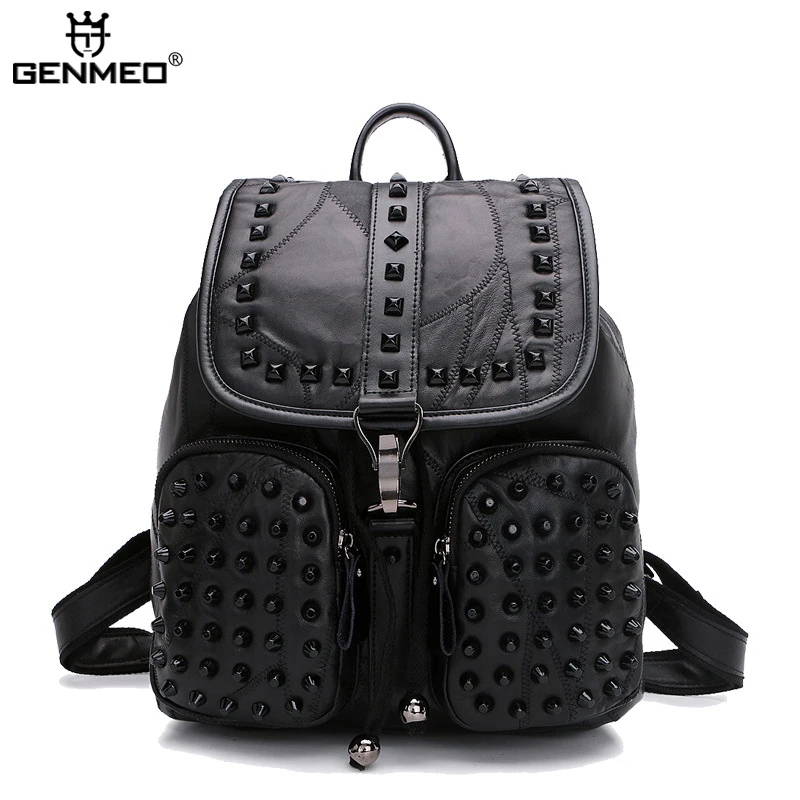 

New Arrival Revit Sheepskin Leather Backpacks 2019 Famous Brand Design Genuien Leather Lady Backpack Double Shoulder Strap Bags
