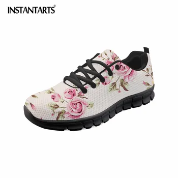 

INSTANTARTS Flower Printing Fashion Flats Women Casual Sneakers Shoes Woman Light Weight Breathable Mesh Shoes for Girls Female
