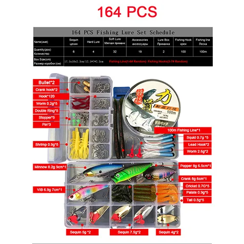 Рыболовные приманки набор смешанных кривошипных гольян Ложка VIB Твердая Приманка Мягкая приманка в виде червя набор джиг плоскогубцы для крючков в рыболовной Снасти Коробка Pesca FU463 - Цвет: 164PCS