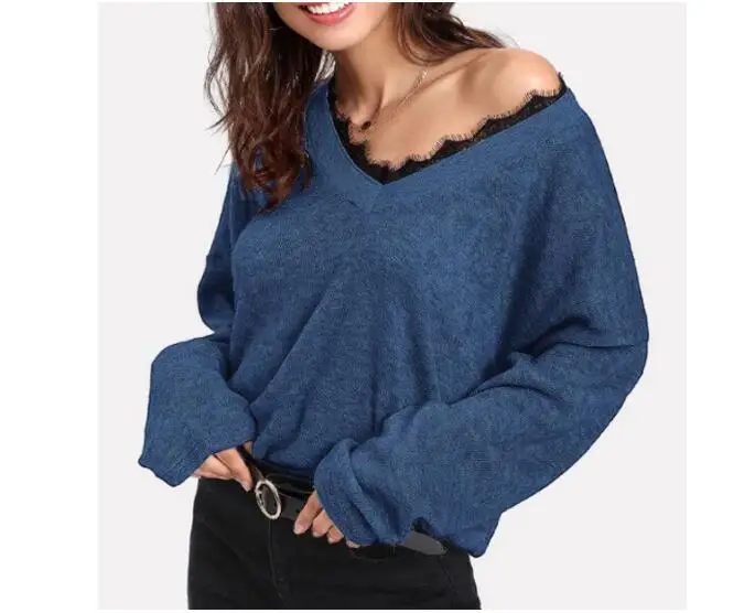 V Neck Sweaters Women Spring Long Sleeve Lace Tops Female Casual Jumper Streetwear Sexy Casual Loose Sweater Pullover V Neck Sweaters Women Spring Long Sleeve Lace Tops Female Casual Jumper Streetwear Sexy Casual Loose Sweater Pullover