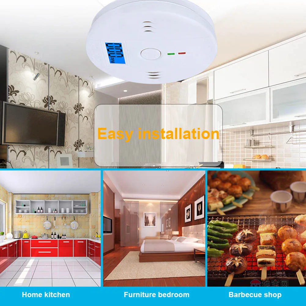 

LCD CO Carbon Monoxide Smoke Detector Alarm Poisoning Gas Warning Sensor Monitor Device TU-shop