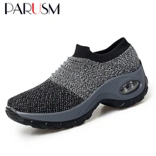 2019 Spring Women Sneakers Shoes Flat Slip on Platform Sneakers for Women Black Breathable Mesh Sock Sneakers Shoes