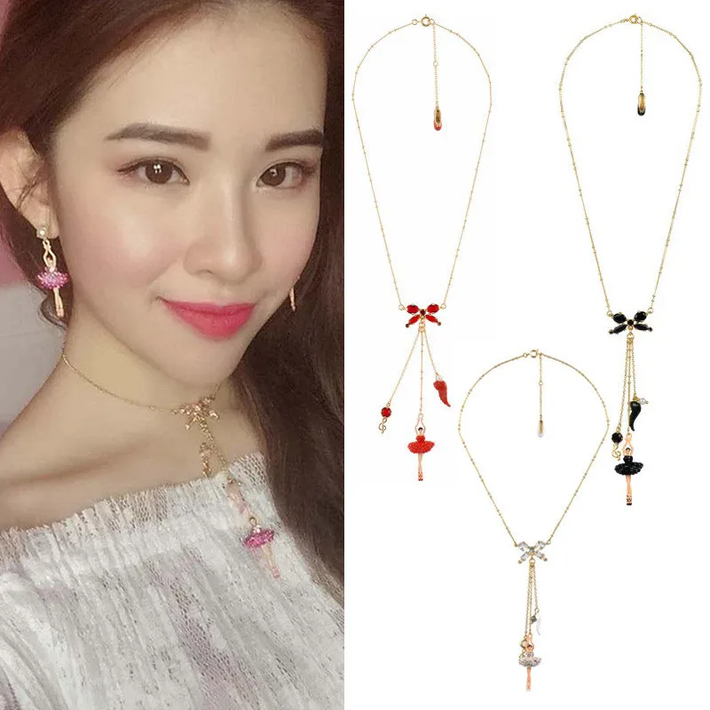 

French Dyxytwe Ballet Dancer ballerinas Series Bow pendant Necklace For Women Brand Jewelry