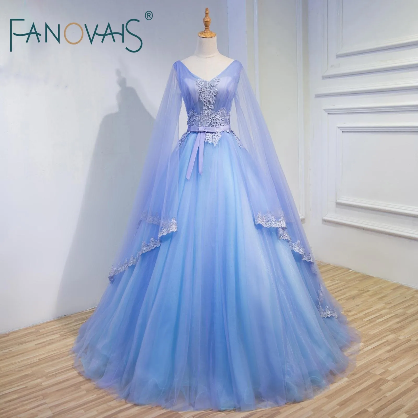 Pink Blue Wedding Dresses Long Sleeves Medieval Wedding Dresses Tulle
