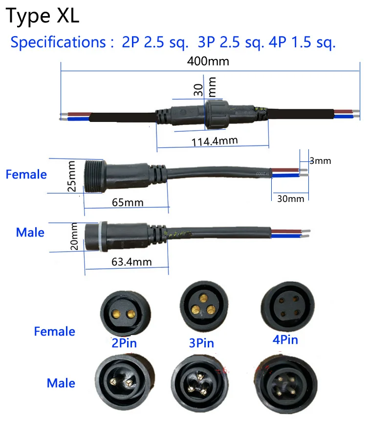 5 пар/набор Водонепроницаемый разъем ток 8A/12A/20A 2 стежков на каждые 3 pin/4 pin с жильный кабель IP67 Женский штекер 1,0/1,5/2,5(mm2