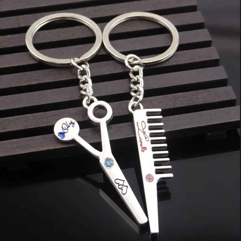 

Creative Scissors Comb Lovers Key Chain Features Hairdressing Tools Small Gift llaveros para mujer porte clef portachiavi
