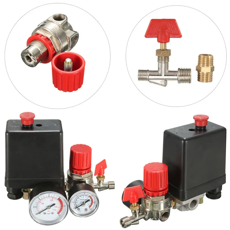 

Hot Sale Free Shipping Air Compressor Pressure Valve Switch Manifold Relief Regulator Gauges 7.25-125 PSI 240V 15A