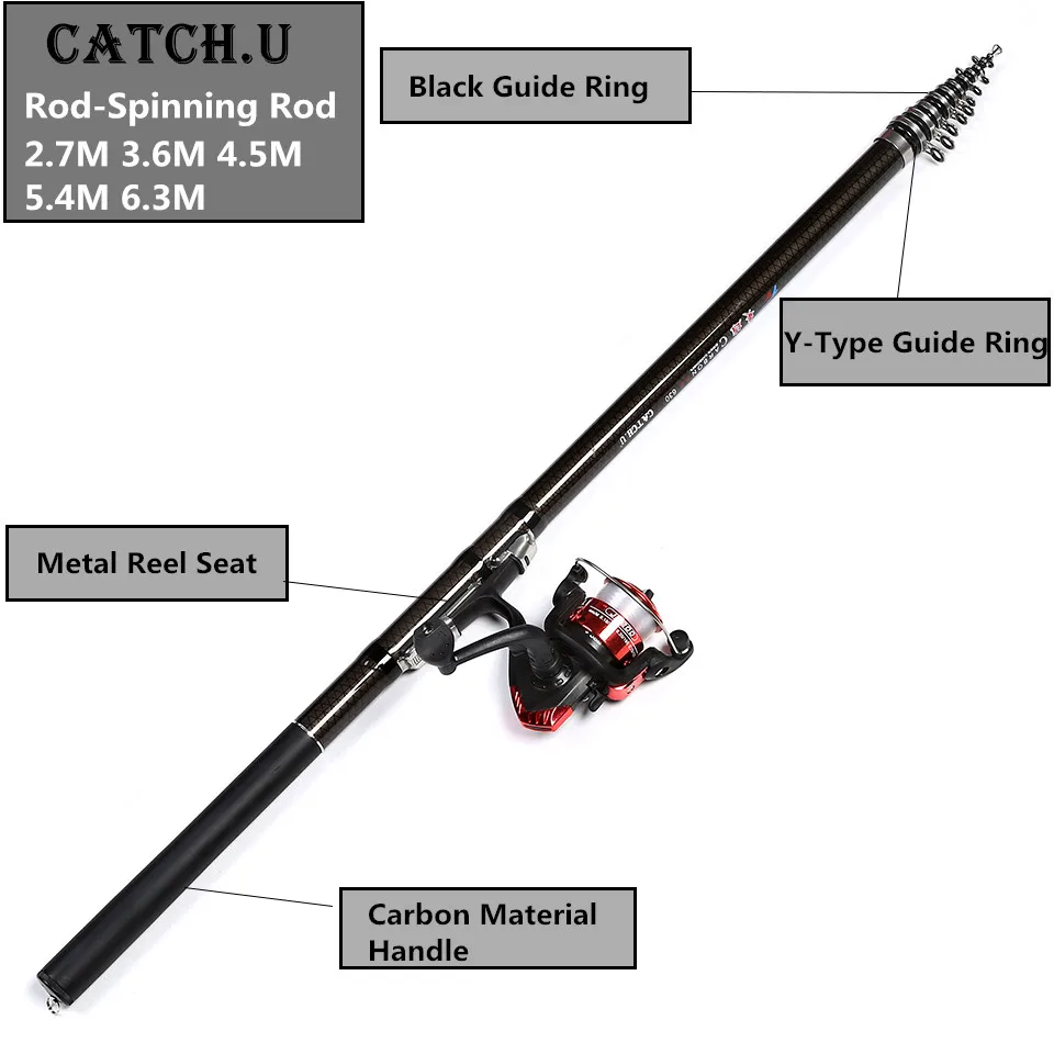 Catch.U Fishing Rod Telescopic Fishing Rod Carbon Superhard Rock Telescopic Fishing Rods Spinning 3.6m Rods  (13)