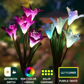 

Outdoor LED Solar Light RCB Color Lily Garden Flower Waterproof Decorative Lamp 600AMH Solar Power Yard Lawn Path Wedding