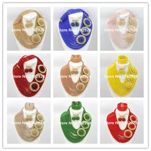 Высокое качество Большой Полный бусины комплект ювелирных изделий Новые африканские хрустальные бусины комплект толстый многослойный Цепочки и ожерелья в африканском стиле для свадьбы;