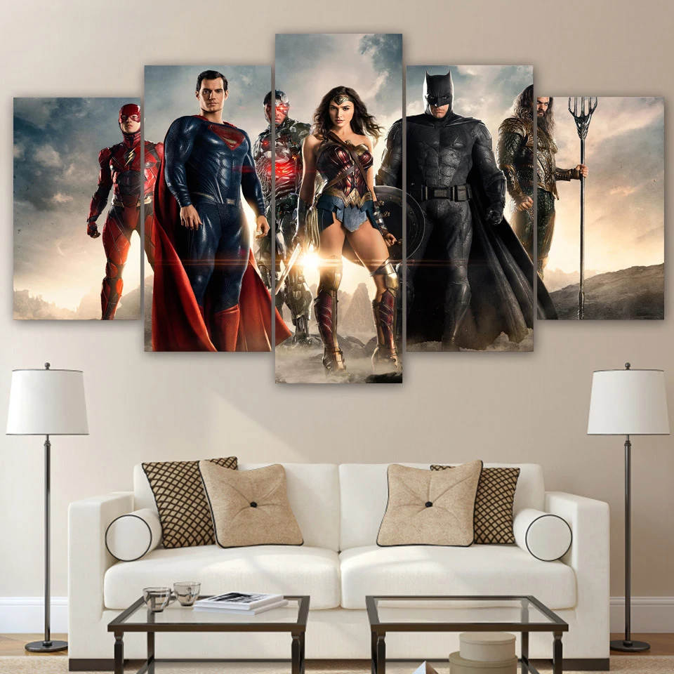 HD Printed justice league movie 5 piece canvas art Batman Canvas